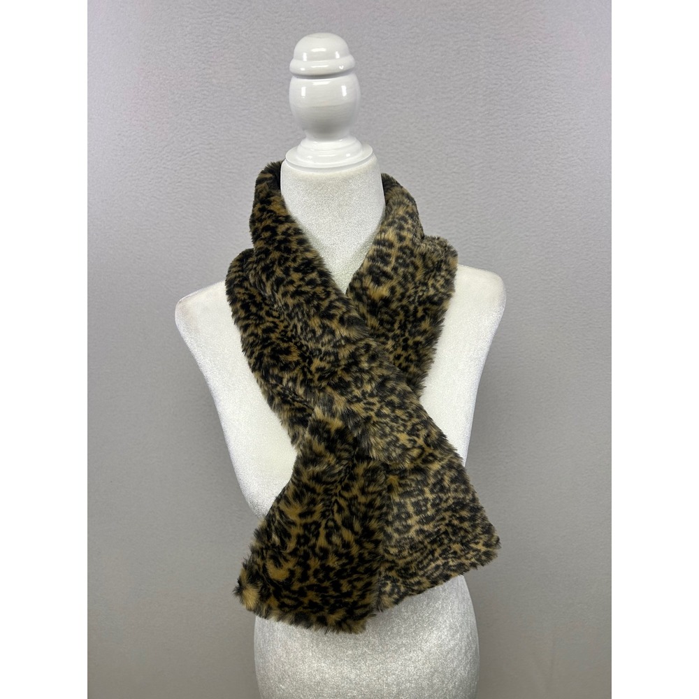 Mob Wife Glam New York & Company‎ Womens OS Brown Leopard Faux Fur Scarf Slit